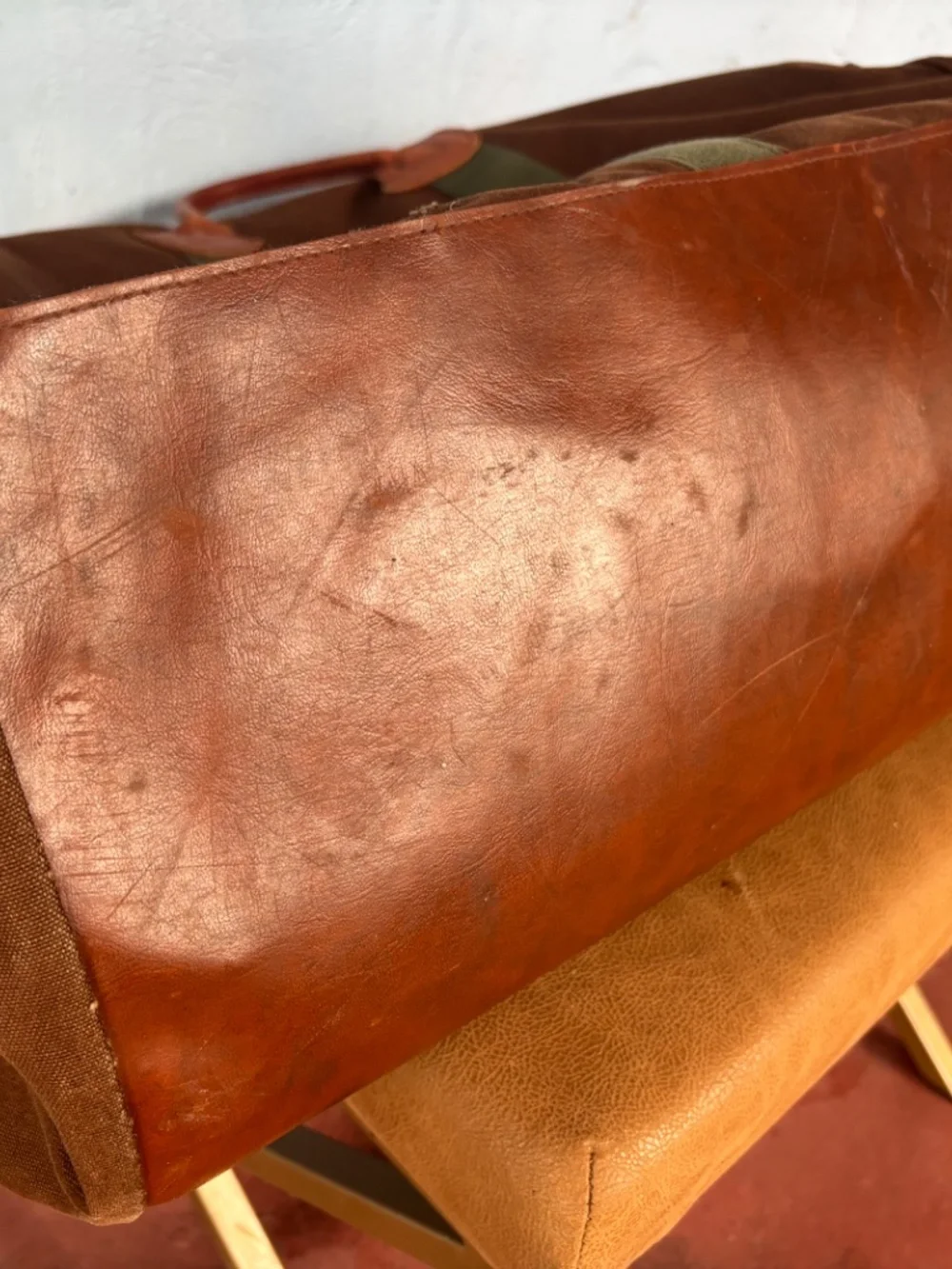 Vintage Extra Large LL Bean Canvas & Leather Zipper Duffle Bag 80s brown tote XL